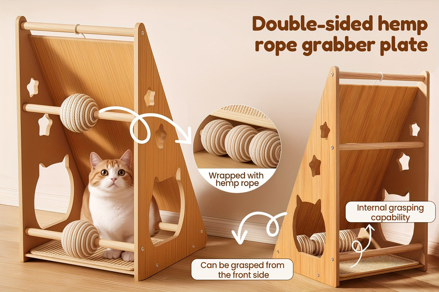 27 Inch Sisal Cat Scratching Board – Multi-Functional Wear-Resistant Cat Paw Pad Furniture Protector with 3 Teaser Balls, Easy Install, Indoor Cat Scratching Pad