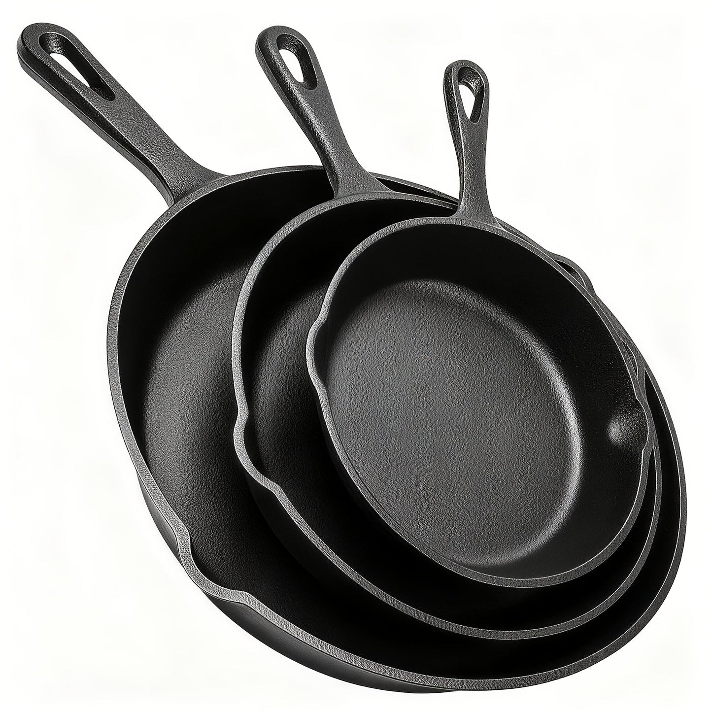 Cast Iron Skillet Set 3-Piece 6 8 10 Inch Pre-Seasoned Non-Stick Heavy Duty Oven Grill Campfire Safe Even Heat for Steak Cornbread Baking – Rustic Kitchen Cookware