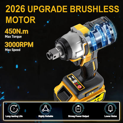 21V Brushless Cordless Impact Wrench & Drill Set – 4000mAh Li-ion Battery, Toolbox, Charger & Socket Accessories for Automotive, Home & Industrial Use