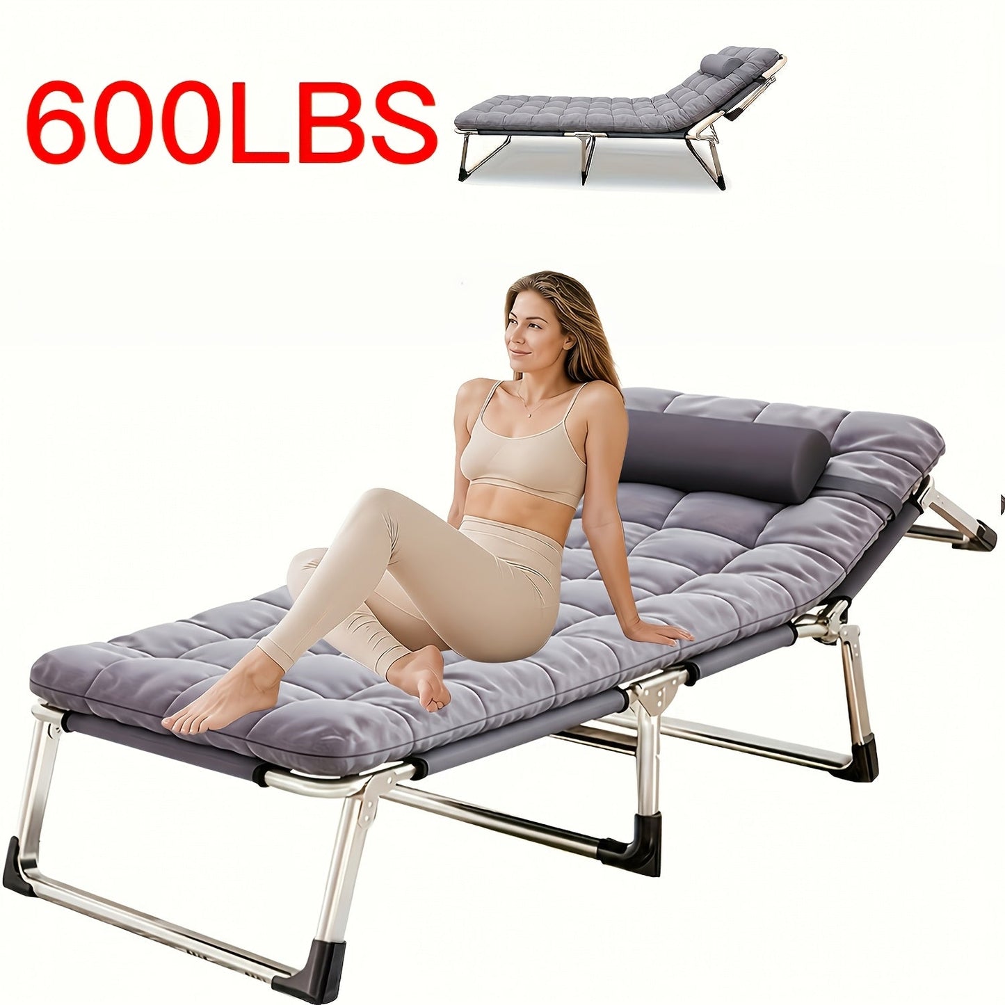 Heavy Duty Folding Camping Bed with Flip-Up Mattress Included 450-600 lbs 70-75 Inch Portable Guest Bed for Adults Teenagers Travel Garden Balcony Outdoor
