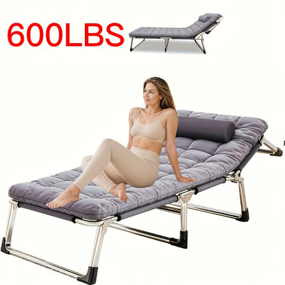 Heavy Duty Folding Camping Bed with Flip-Up Mattress Included 450-600 lbs 70-75 Inch Portable Guest Bed for Adults Teenagers Travel Garden Balcony Outdoor