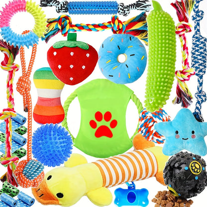 25pcs Dog Toys Set for Small Dogs & Puppies – Chew Toys, Squeaky Toys, Rope Tug, Teething Toys, Treat Dispenser Balls, Interactive Play Bundle