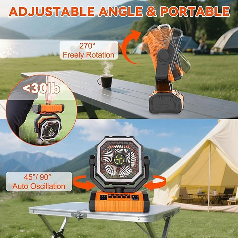 20000mAh Camping Fan with LED Lantern Rechargeable Oscillating 4 Speeds Timer - Portable Tent Fan for Outdoor Camp RV Jobsite Power Outage