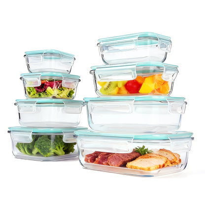 Glass Food Storage Containers with Lids 16-Piece Set (8 Containers + 8 Lids), Airtight Meal Prep Containers Microwave Oven Freezer Safe, Lunch Boxes for Salads Fruits Vegetables Sandwiches Leftovers