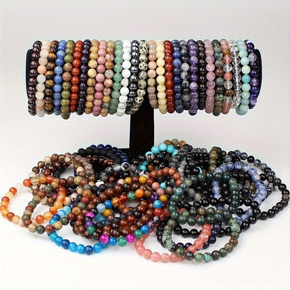 20-Pack Colorful Natural Stone Bead Bracelets – Handmade Elastic Wristband, Random Color Mix, Boho Vintage Style, Unisex Stackable Jewelry for Women & Men