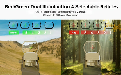 Red Green Dot Sight 1x22x33 with 20mm Picatinny Rail - 4 Reticles 5 Brightness Settings Wide Field of View Scope for Rifles Shotguns