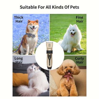 USB Rechargeable Pet Grooming Clippers Kit for Dogs & Cats – Ceramic Blades, Low Noise, Cordless Electric Clipper Set with Brush & Comb