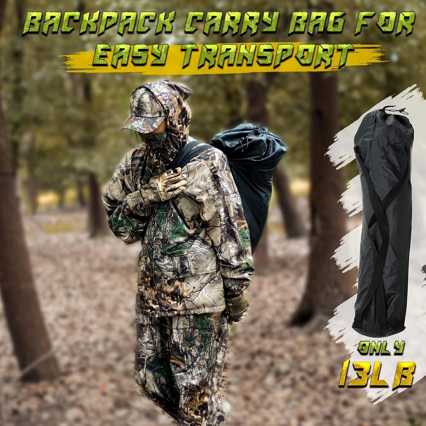 Pop-Up Hunting Blind 2-3 Person – 270° See-Through Design, Camouflage Ground Blind for Deer & Turkey Hunting, Easy Setup with Carrying Case