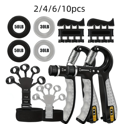 Grip Strength Training Set 4-Piece – Forearm Gripper, Finger Exerciser, Hand Strength Ring & Finger Stretcher with Wrist Strap for Men Women Athletes