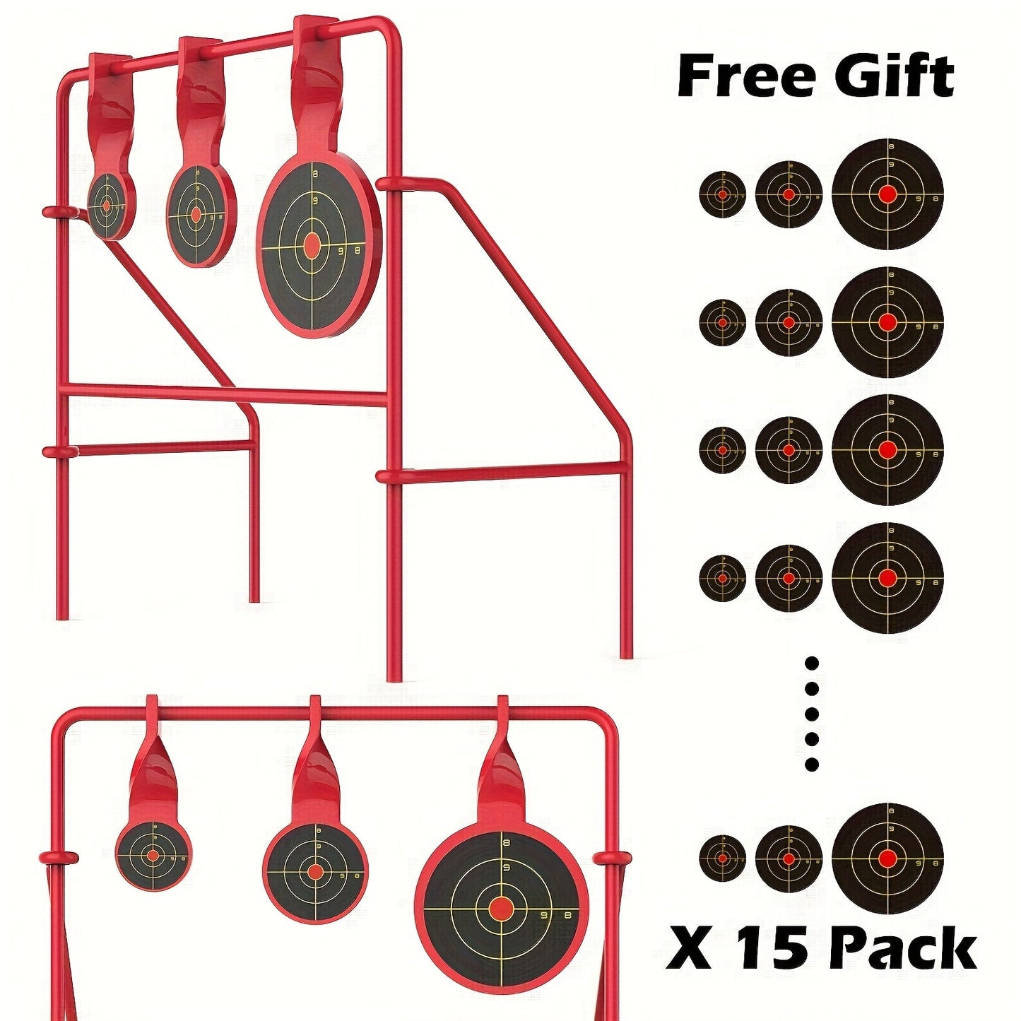 Spinner Shooting Target Stand for .22LR - Triple Steel Spinner Targets Foldable with 15-Pack Bullseye Paper Targets, Outdoor Shooting Practice, Durable Air Strike Target System for Range Training