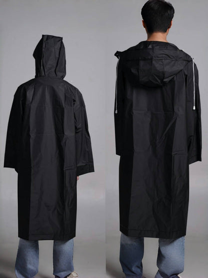 Hooded Raincoat for Men and Women Waterproof Adjustable Drawstring Full Length Loose Fit Rain Jacket for Cycling Hiking Fishing Outdoor Sports Minimalist Black Rain Coat Sizes L to XXXL