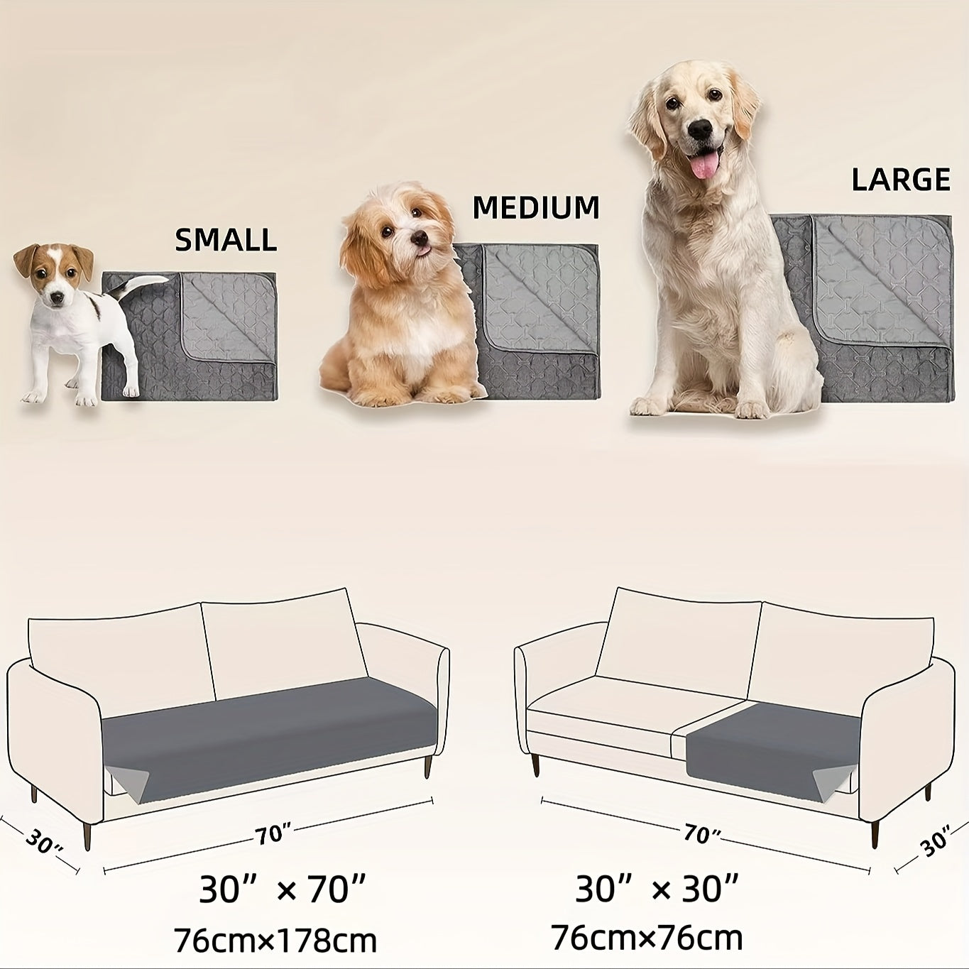 Reversible Waterproof Dog Blanket Extra Large - Double-Sided Pet Bed Cover with Bone Pattern, Machine Washable Sofa Protector for Small Medium Large Dogs and Cats, Indoor Outdoor Use