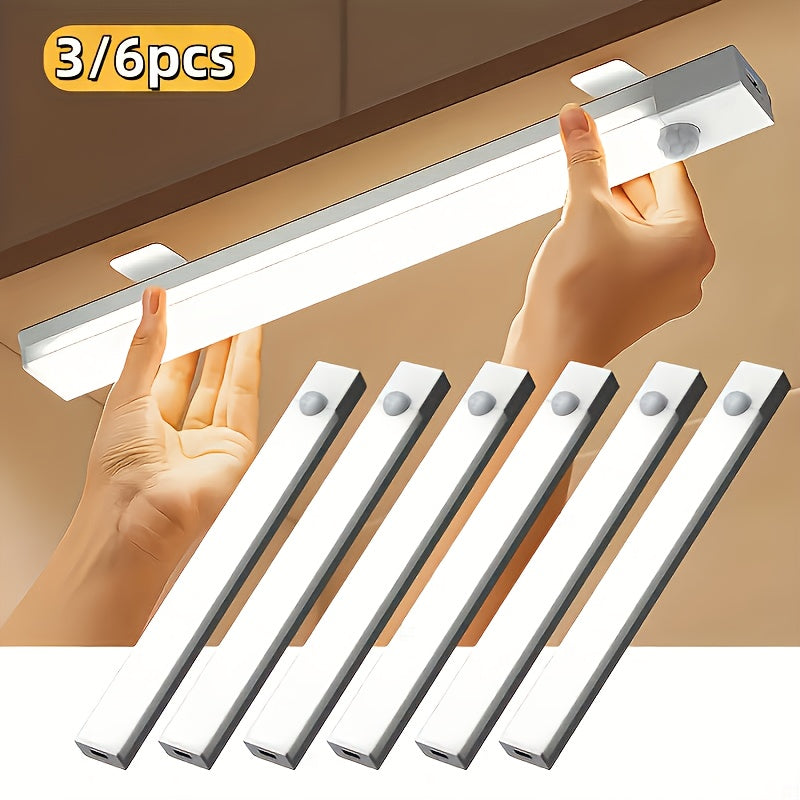 Motion Sensor LED Cabinet Light USB Rechargeable – Smart Wireless Under Cabinet Lighting, 3-Speed Dimming, Night Light for Kitchen, Bedroom, Closet, Stairs, Hallway – 6 Pack or 3 Pack