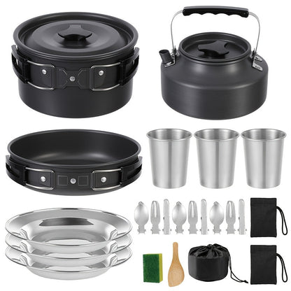 Portable Camping Cookware Set for 2-3 People – Nonstick Pot, Frying Pan & Kettle with Foldable Storage, Lightweight Outdoor Camp Kitchen Kit for Hiking, Backpacking & Travel