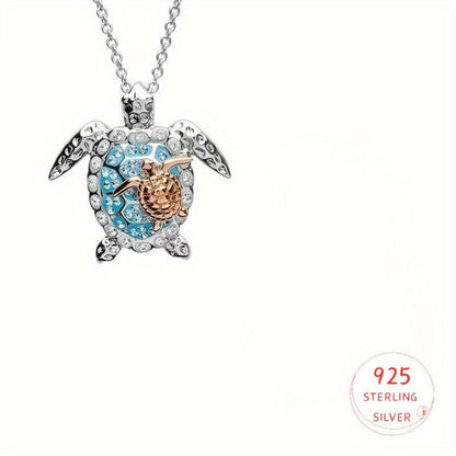 Turtle Jewelry Set for Women – S925 Silver Gold-Tone Necklace, Earrings & Ring with Cubic Zirconia, Boho Elegant 3-Piece Set for Daily Wear, Birthday Gift, Valentine's Day & Women's Gift