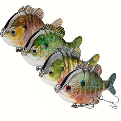 Fishing Lures 4-Pack Multi-Joint Swimbait – Realistic Hard Topwater Perch Bait with Treble Hooks, 3.5 Inch / 0.85oz, Lifelike Bluegill & Panfish Lures for Freshwater & Saltwater Bass Fishing