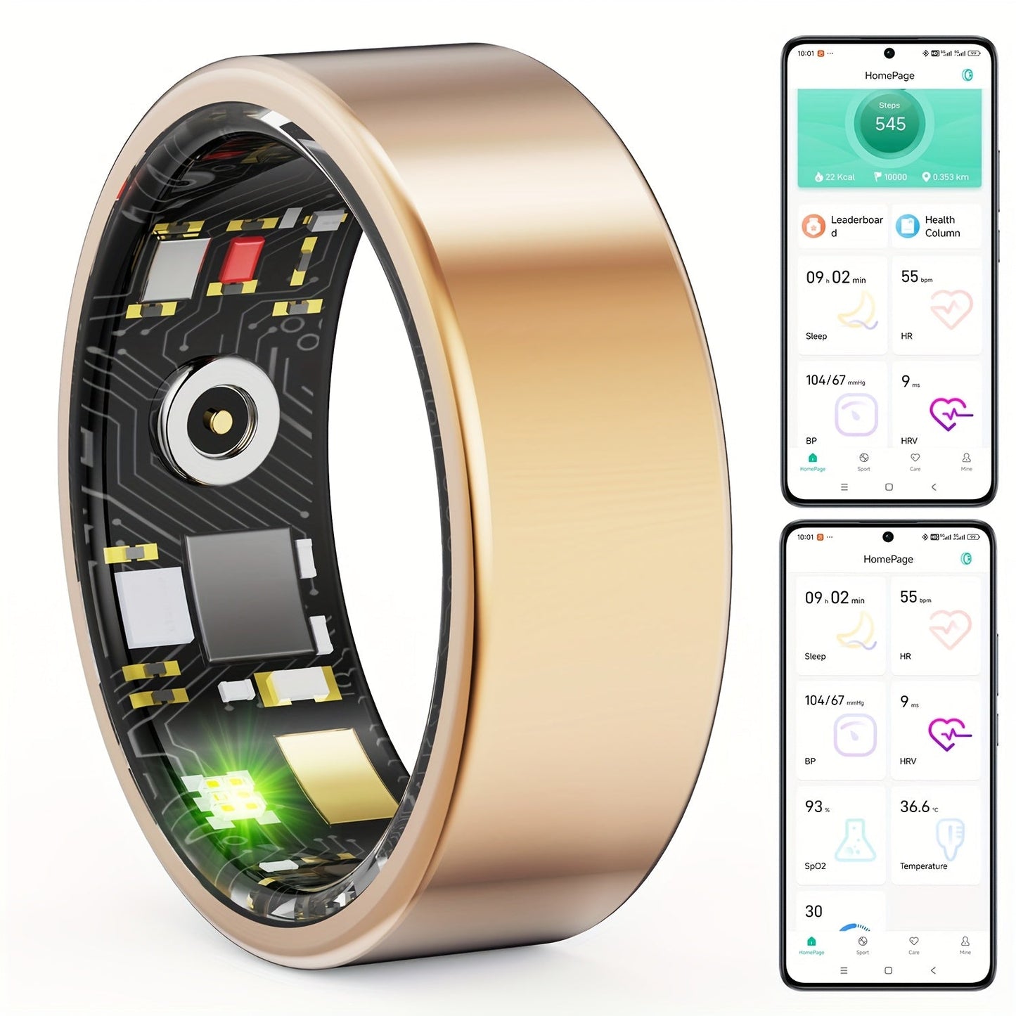 Smart Ring for Women & Men – IP68 Waterproof Fitness Tracker with Sleep Monitoring, Heart Rate, HRV, Body Temperature, Stress & Pedometer, Health Ring for iPhone & Android, Sizes 7-13, Black Rose Gold Silver