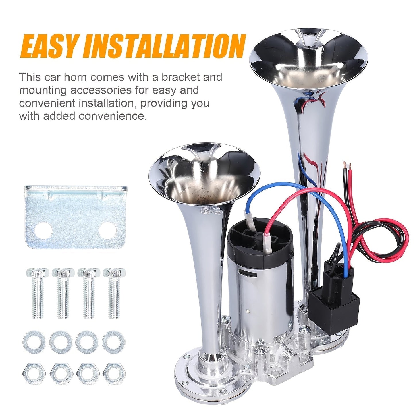 130dB Super Loud Double Tube Air Horn 12V/24V – Aluminum Alloy with Compressor, Quick Install for Trucks, SUVs, Motorcycles, Boats & Off-Road Vehicles
