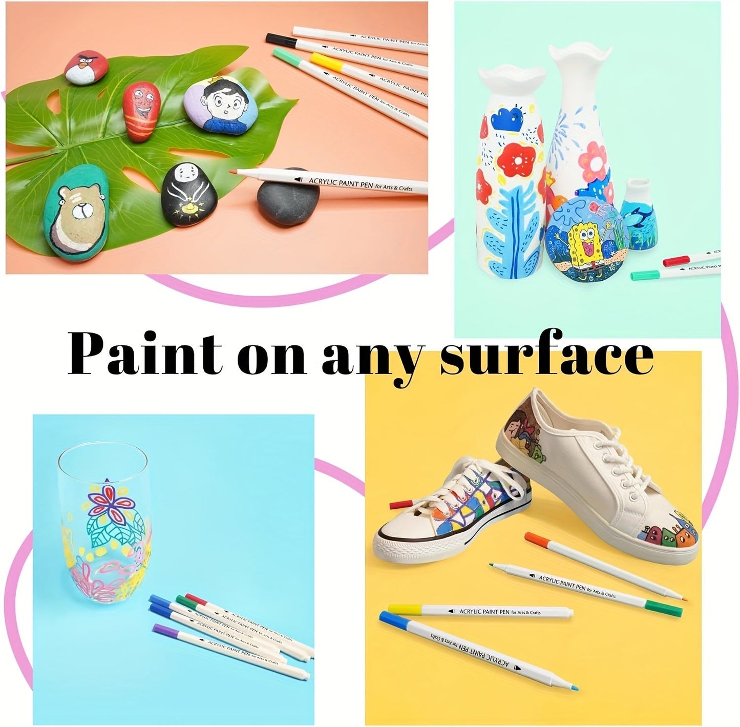 60 Color Acrylic Paint Brush Pens – Waterproof Non-Toxic Soft Tip Paint Markers for Rock Painting, Glass, Wood, Fabric, Pottery & DIY Crafts, Perfect Gift for Artists & Kids