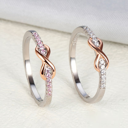 S925 Sterling Silver Lucky 8 Ring for Women – Cubic Zirconia Inlay, Two-Tone Color Separation Design, Elegant Stackable Band, Sizes 5-10, Exquisite Wedding & Gift Jewelry