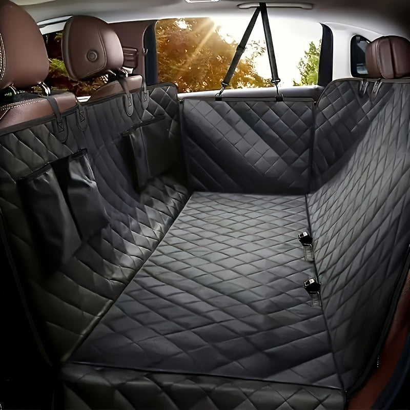 Dog Car Seat Cover Pet Hammock – Scratchproof Nonslip Backseat Protector with 4 Storage Bags & Side Flaps for Cars, Trucks & SUVs