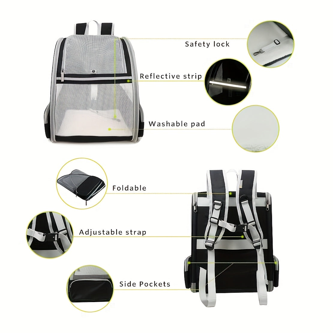 Foldable Ventilated Pet Carrier Backpack for Cats & Dogs – PVC Mesh Airflow, Chest Harness, Removable Mat, Fits Cats up to 18 lbs & Dogs up to 15 lbs, for Travel, Hiking, Flights & Car Rides