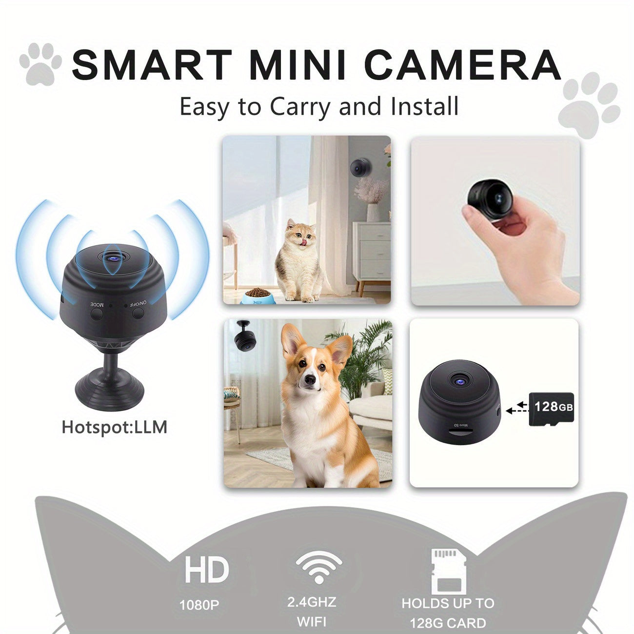 1080P WiFi Security Camera Wireless Indoor Outdoor 2.4G 5G Dual Band Wide Angle Night Vision Remote Monitoring with Battery Multi-Pack 2 4 5 9 12 Cameras Home Security System