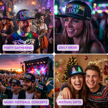 LED Light-Up Hat Smart App Programmable Scrolling Message Cap – 16x32 LED Matrix US Flag & Text Upload Breathable Unisex Novelty Gift for Teens Parties Events Anniversaries