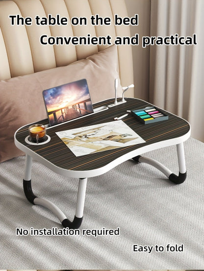 Foldable Laptop Desk Portable Bed Desk with Cup Holder and Tablet Slot Fiberboard Lap Desk for Work Study Drawing and Dining in Bed Sofa Floor Available in Black and Walnut