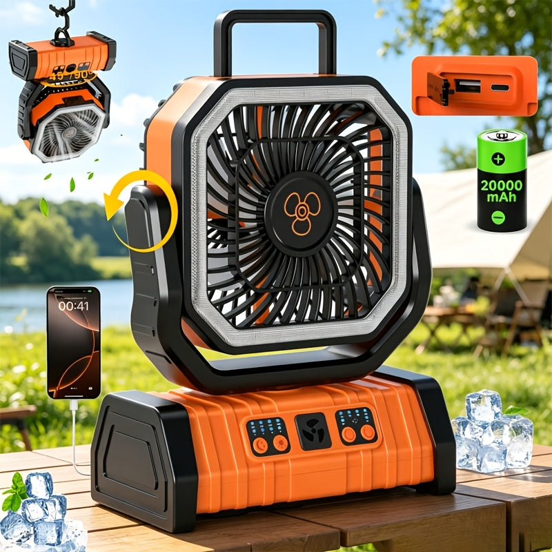 20000mAh Camping Fan with LED Lantern Rechargeable Oscillating 4 Speeds Timer - Portable Tent Fan for Outdoor Camp RV Jobsite Power Outage