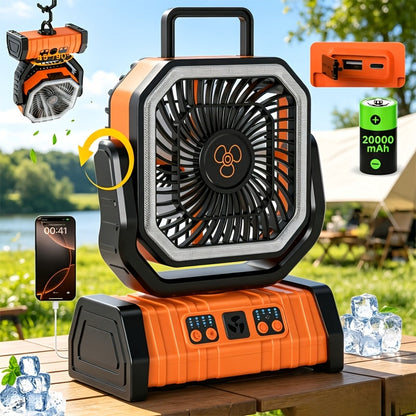 20000mAh Camping Fan with LED Lantern Rechargeable Oscillating 4 Speeds Timer - Portable Tent Fan for Outdoor Camp RV Jobsite Power Outage