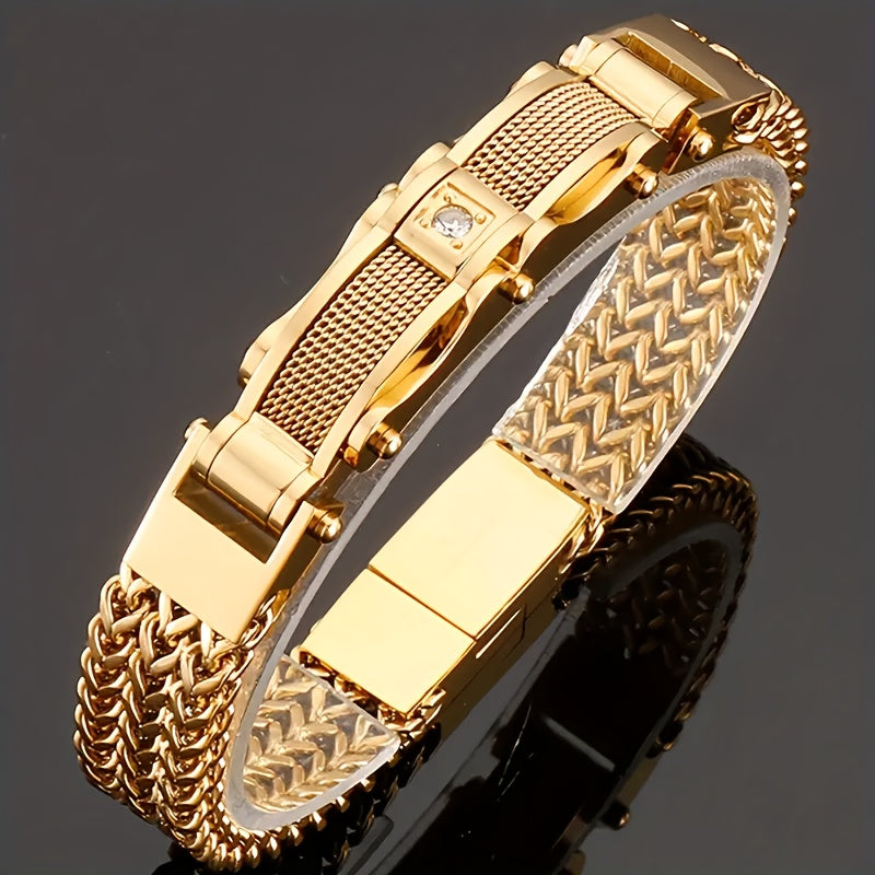 Men's Stainless Steel Hip Hop Motorcycle Chain Bracelet Punk Rock Magnetic Clasp Synthetic Gems Biker Jewelry for Nightclub Party Wedding