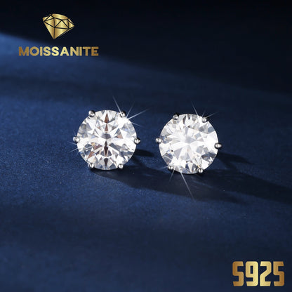Moissanite Stud Earrings D Color VVS Brilliant Round Cut S925 Sterling Silver – 1CT to 10CT Options, Velvet Pouch & Polishing Cloth Included, Perfect Birthday, Christmas & Valentine’s Day Gift (4.25g)