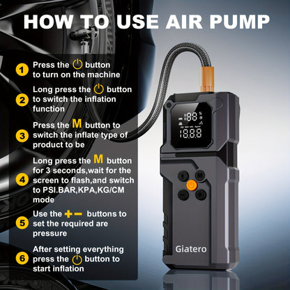 10000A Jump Starter with Air Compressor 160 PSI, Portable Car Battery Jump Starter Pack for Gas & Diesel Engines, USB-C QC 3.0 Fast Charge, Large Display, 3-Mode LED Flashlight, Jumper Cables Included – Giatero Q27