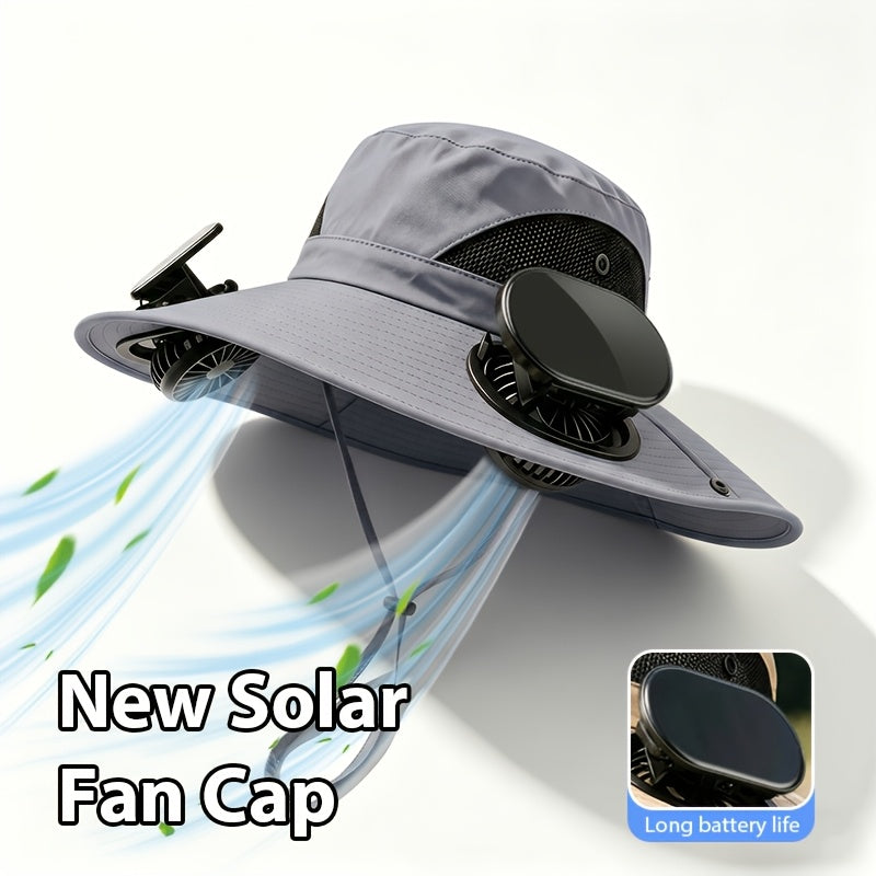Men's Wide Brim Sun Hat with 2 Built-In Fans – Breathable UV Protection Fishing Hat for Outdoor Camping Hiking Beach Summer