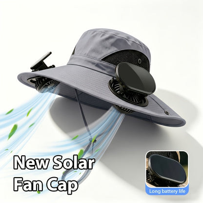 Men's Wide Brim Sun Hat with 2 Built-In Fans – Breathable UV Protection Fishing Hat for Outdoor Camping Hiking Beach Summer