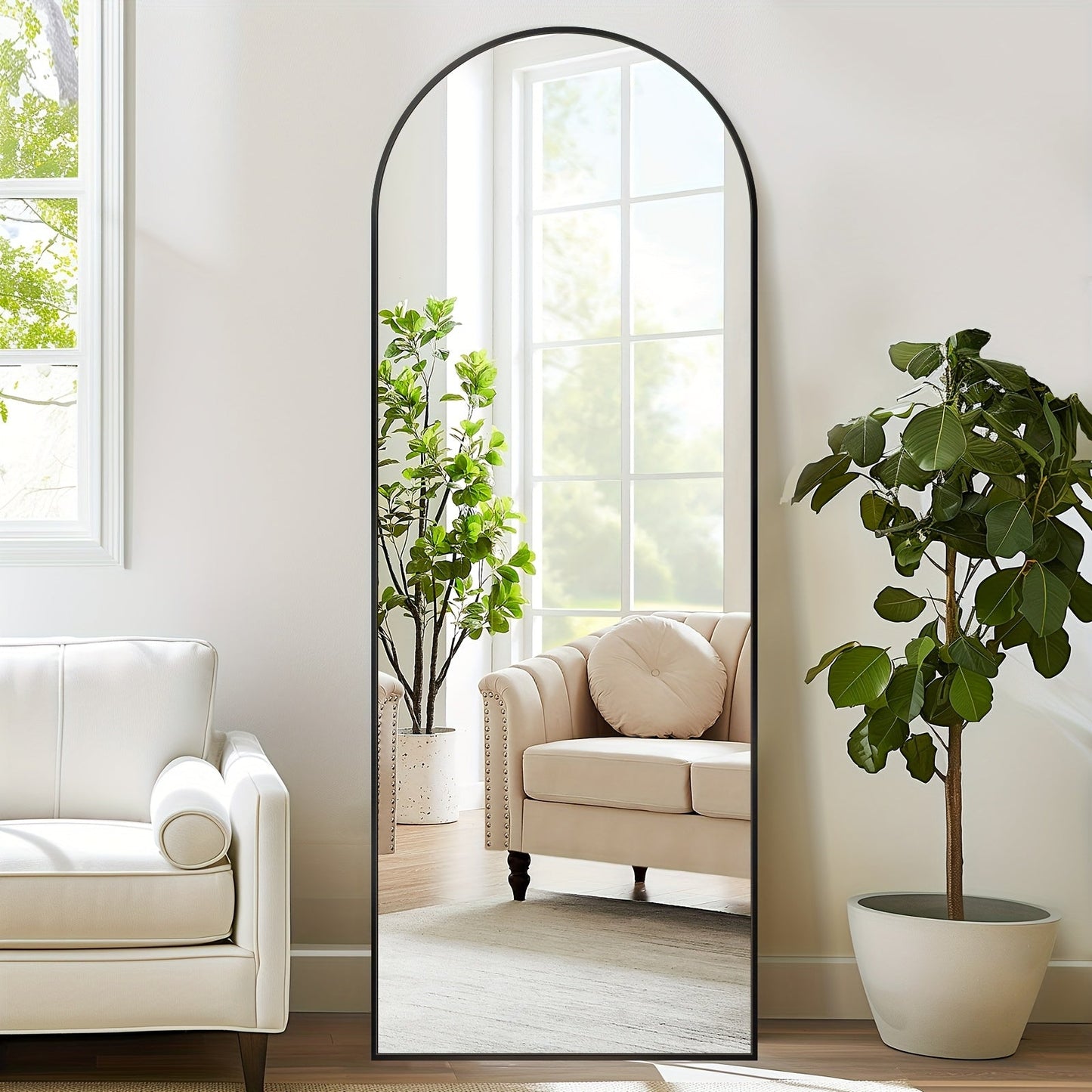 Arched Full Length Floor Mirror Freestanding – Full Body Standing Mirror with Stand for Bedroom, Living Room & Cloakroom, Wall Mountable, Available in 3 Sizes & 2 Colors (Black & Gold)