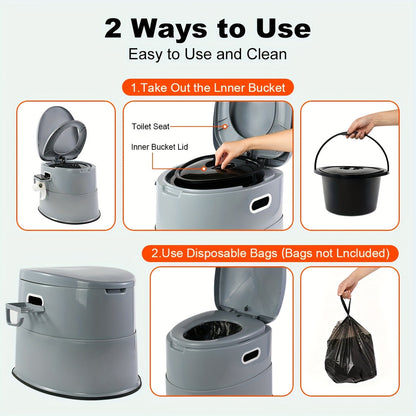 Portable Toilet for Adults Extra Large Indoor Outdoor Camping Commode with Detachable Inner Bucket & Removable Paper Holder – Lightweight Compact for Camping, RV, Boat, Van & Emergency Use (Gray/Black)