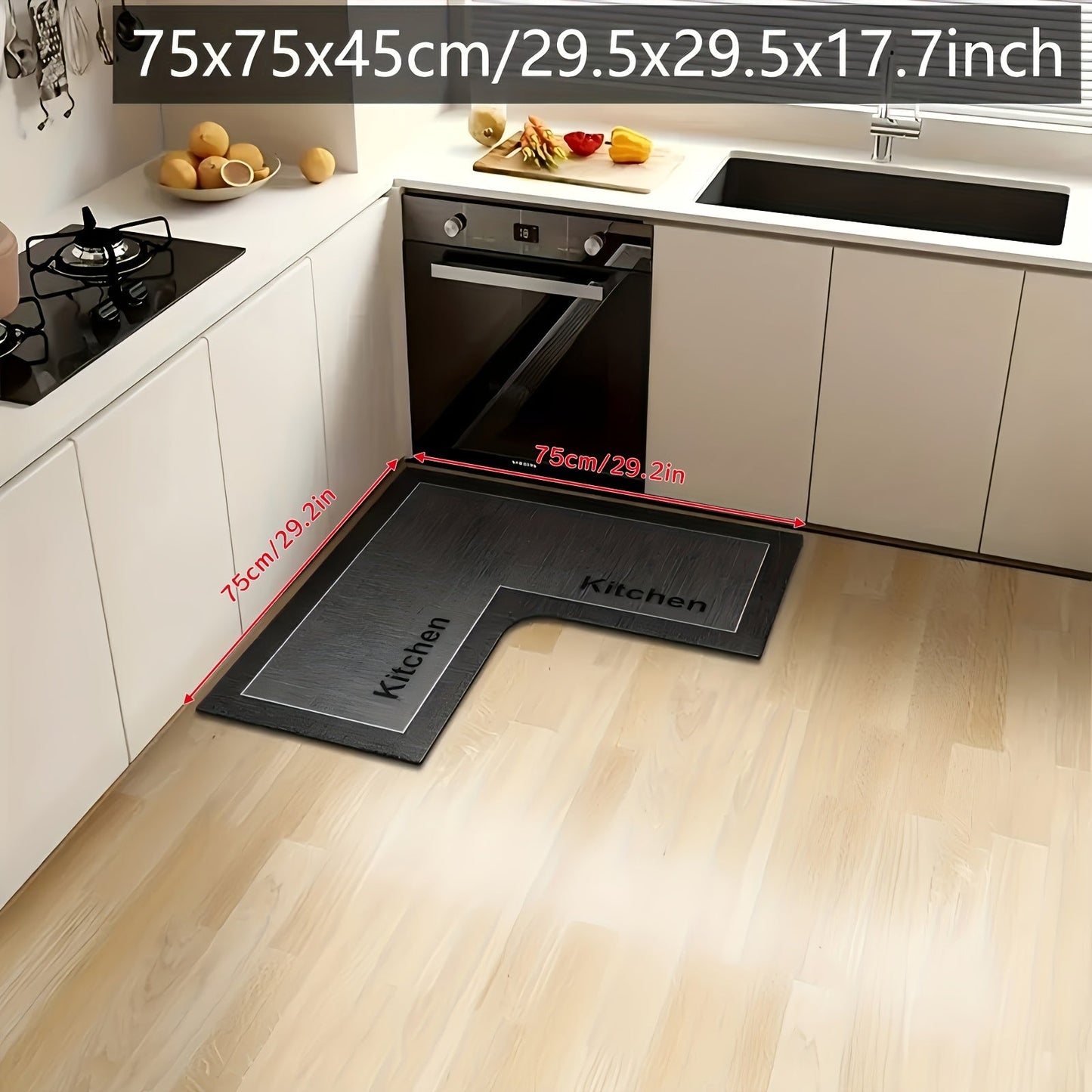 Kitchen Mat Non-Slip Microfiber Rug – Anti-Fatigue Machine Washable Kitchen Floor Mat with "Kitchen" Text, Soft Cushioned Standing Mat for Kitchen, Entryway & Dining Room, Camel & Dark Gray