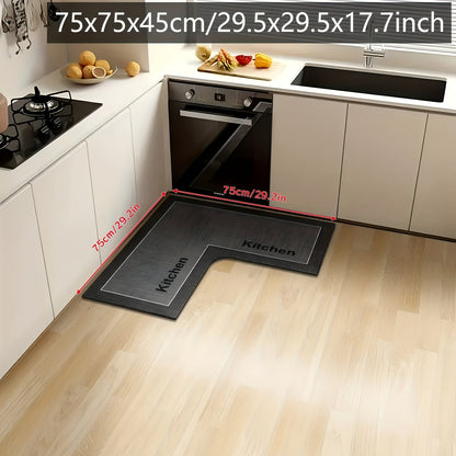 Kitchen Mat Non-Slip Microfiber Rug – Anti-Fatigue Machine Washable Kitchen Floor Mat with "Kitchen" Text, Soft Cushioned Standing Mat for Kitchen, Entryway & Dining Room, Camel & Dark Gray