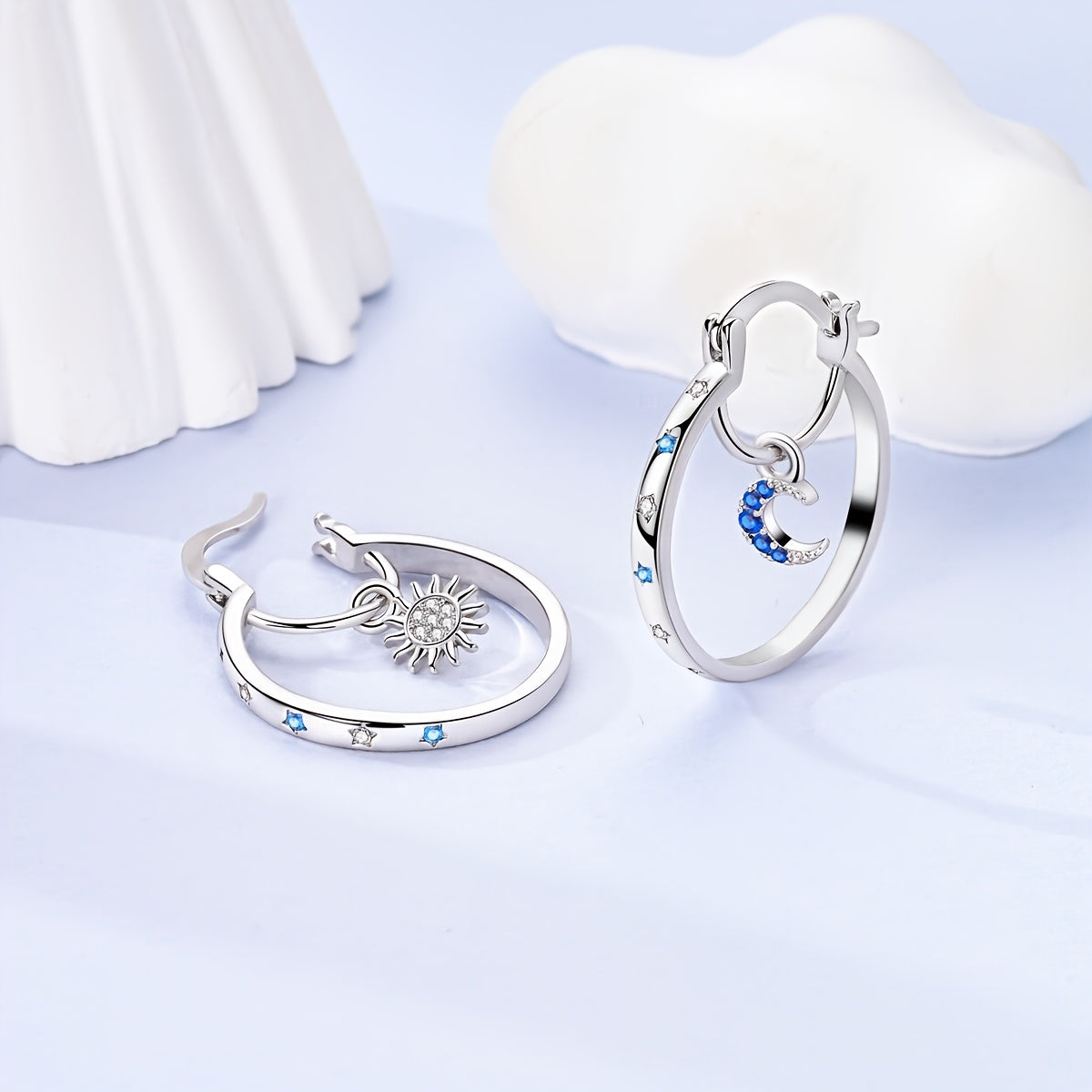 925 Sterling Silver Large Sun Design CZ Hoop Earrings for Women – Hypoallergenic Sparkling Cubic Zirconia Luxury Hoop Earrings, Elegant Statement Jewelry for Daily Wear & Party
