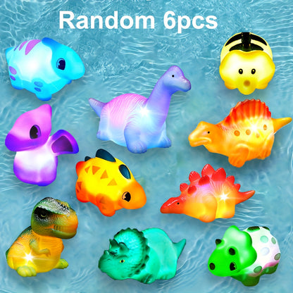 Light-Up Floating Dinosaur Bath Toys for Kids – Glowing Bathtub & Pool Toys Set (2/4/6/8/12 Pack) | Colorful, Animal Park & Marine Animals Themes | Birthday & Christmas Gift for Toddlers & Children