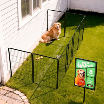 FXW Dog Playpen Heavy Duty Metal Pet Fence with Gate – 8/16/24/32/48 Panels, 24/32/40 Inch Height, Indoor & Outdoor Exercise Pen for Large Medium Small Dogs, Portable Yard Garden RV Camping Enclosure