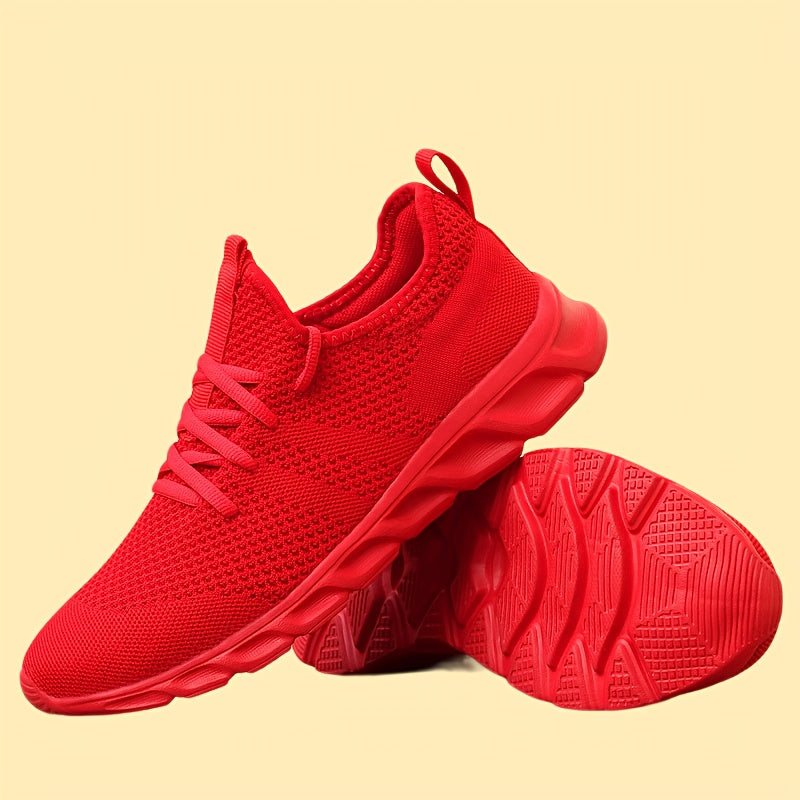 Men's Lightweight Breathable Knit Mesh Sneakers EVA Sole Low-Top Lace-Up Running Walking Shoes White Red Black Round Toe All-Season Gym Travel Daily Wear Sizes US 6-13.5