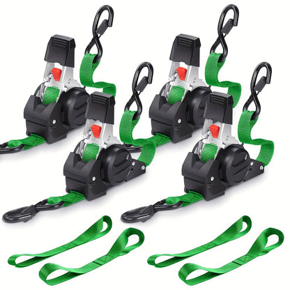 Retractable Ratchet Tie Down Straps 4-Pack Heavy Duty Self-Retracting – 2pcs 10 Ft Auto Cargo Straps for Truck, Trailer, Motorcycle, Moving & Appliances Securing