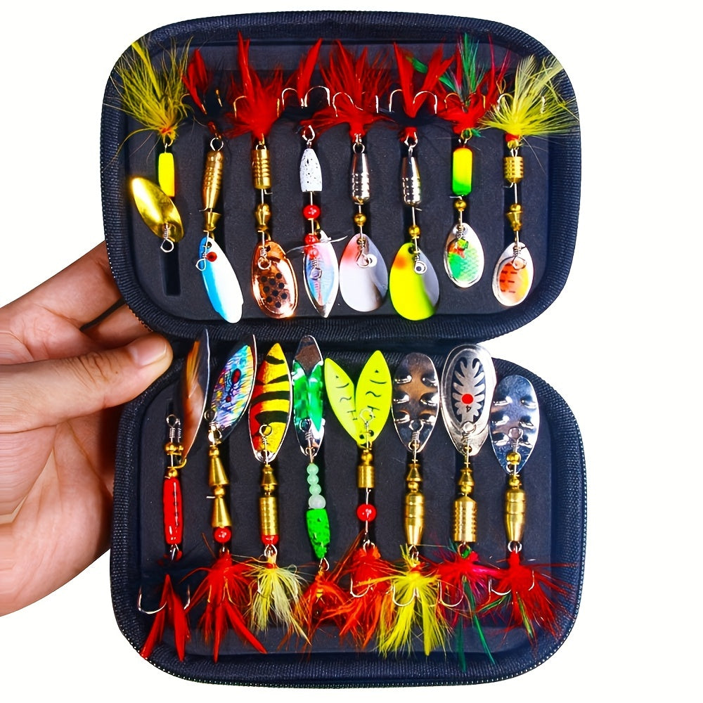 16PCS Metal Spoon Fishing Lures Kit – Spinner Bait Set for Pike, Bass, Trout & Walleye with Artificial Lures and Tackle Storage Box, Freshwater Fishing Accessories