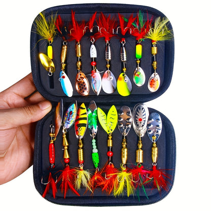 16PCS Metal Spoon Fishing Lures Kit – Spinner Bait Set for Pike, Bass, Trout & Walleye with Artificial Lures and Tackle Storage Box, Freshwater Fishing Accessories