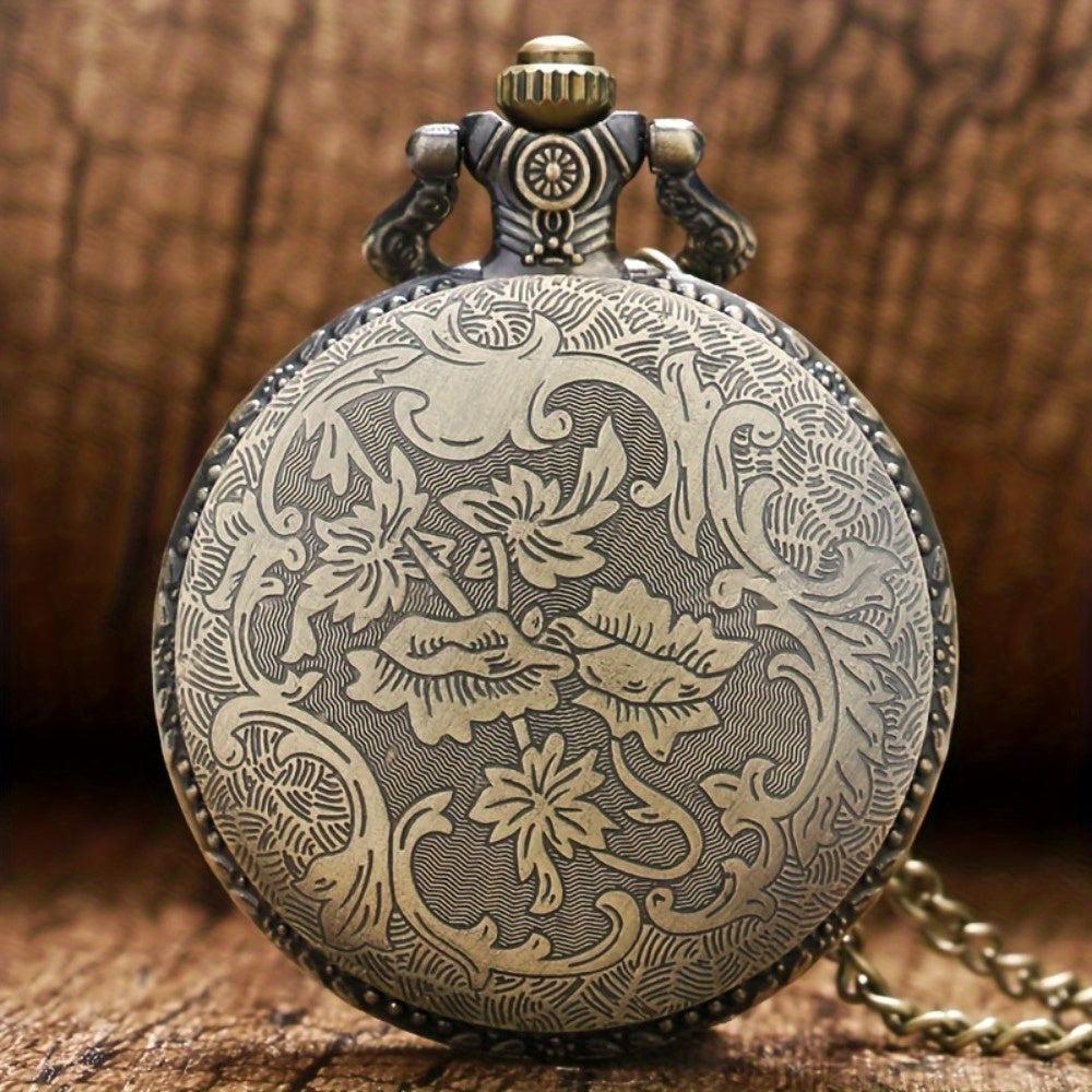 Vintage Bronze Pocket Watch Set of 2 – Classic Round Dial Quartz Movement, Zinc Alloy Case Nickel-Free Strap, Antique Style Timepiece – Perfect Gift for Christmas Birthday Graduation Valentine's Day
