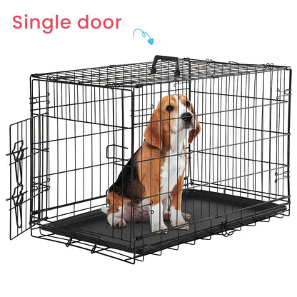 Folding Metal Wire Dog Crate Double Door with Divider Panel Leak-Proof Pan Tray Pet Kennel Indoor Outdoor Travel Small Medium Large XL Dogs 4 Sizes