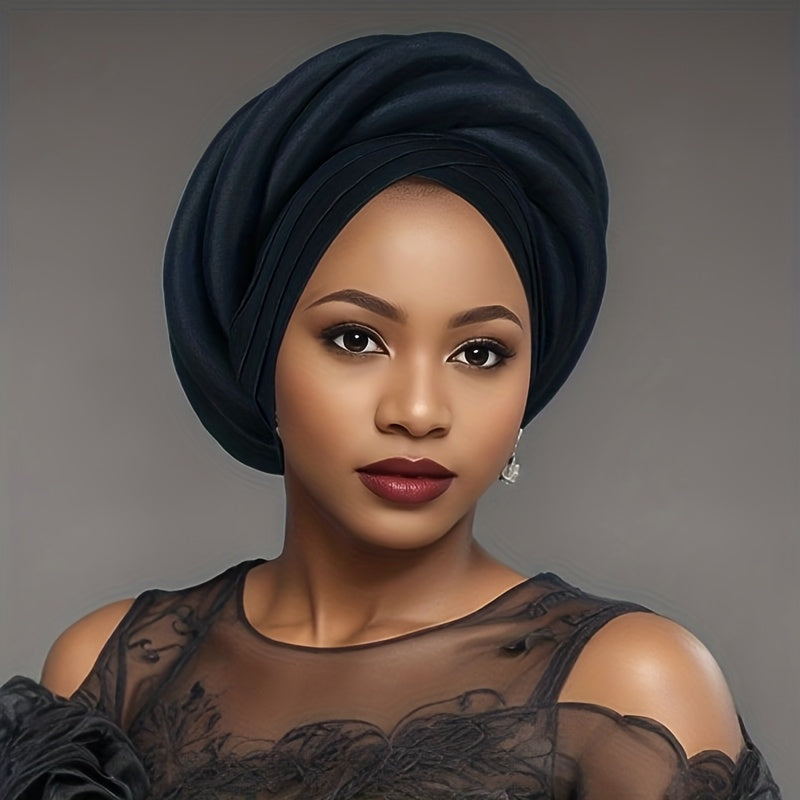 Nigerian Wedding Turban Hat for Women Elastic Polyester Sponge Festive Headwear Button Closure Religious Occasion 10 Colors